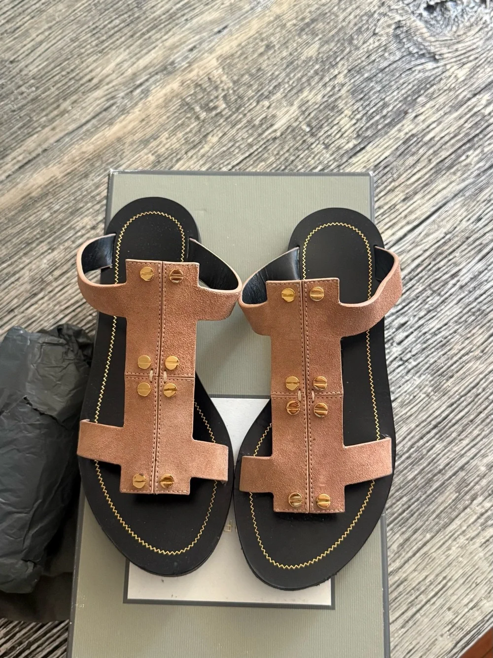 Tom Ford Suede T-strap Slide Sandals in Tan